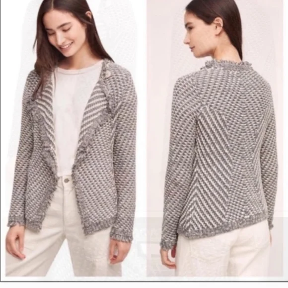 Anthropologie Angel of The North Tipperary Frayed Button Cardigan Jacket Grey S - Picture 2 of 13